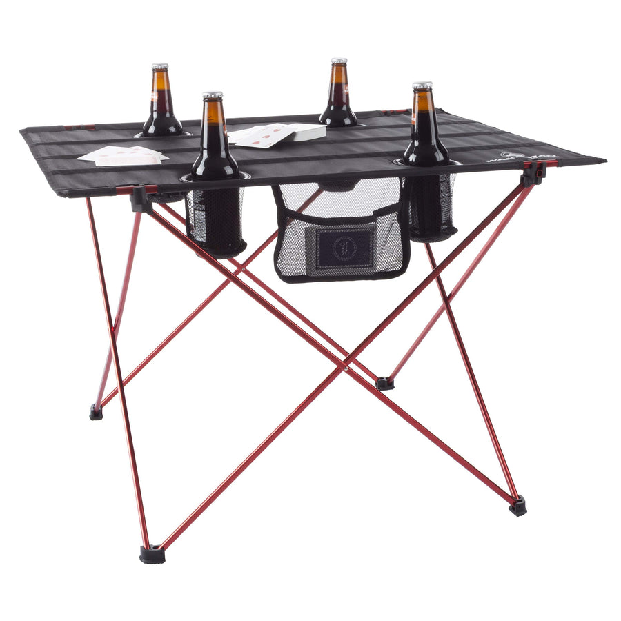 Camp Table - Outdoor Folding Table with 4 Cupholders and - Black / 4 Cup Holders