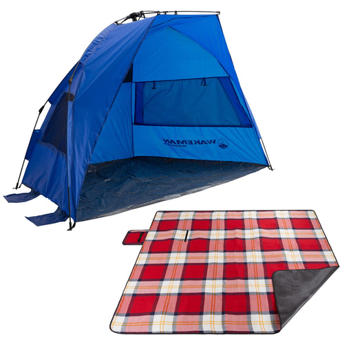 Pop Up Blue Beach Tent with UV Protection - Wakeman